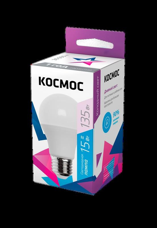  Лампа светодиодная A60 15Вт 6500К E27 220В КОСМОС LkecLED15wA60E2765 