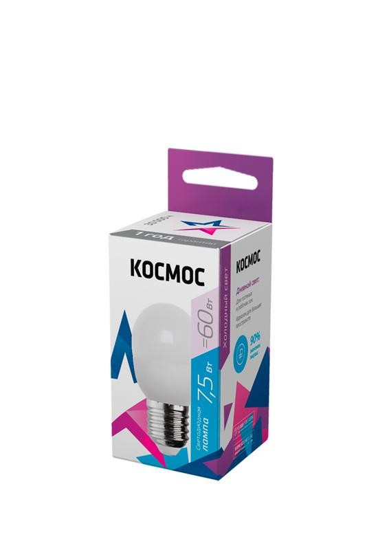  Лампа светодиодная GL45 7.5Вт 220В E27 6500К КОСМОС LkecLED7.5wGL45E2765 