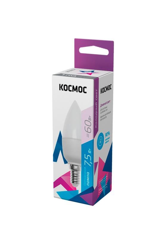  Лампа светодиодная CN 7.5Вт 220В E14 6500К КОСМОС LkecLED7.5wCNE1465 