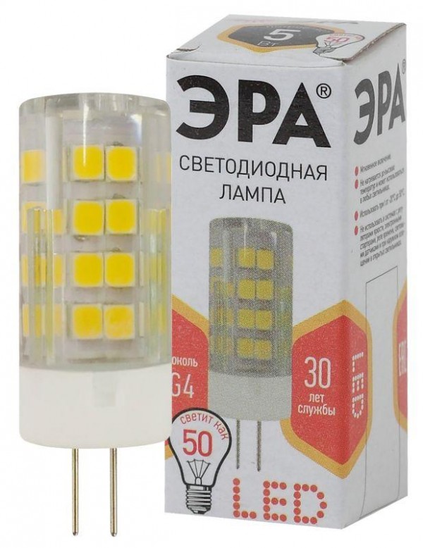  Лампа светодиодная JC-5w-220V-corn ceramics-827-G4 400лм ЭРА Б0027857 