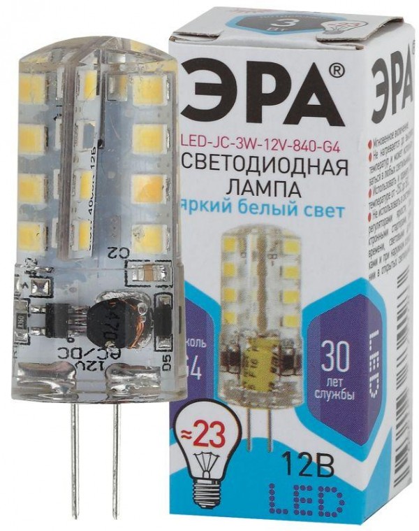  Лампа светодиодная LED-JC-3W-12V-840-G4 240лм ЭРА Б0033194 