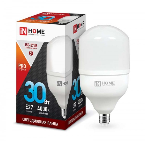  Лампа светодиодная LED-HP-PRO 30Вт 230В 4000К E27 2700лм IN HOME 4690612031071 