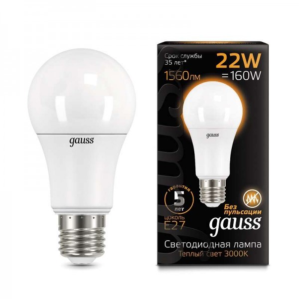  Лампа светодиодная Black A70 22Вт 3000К E27 Gauss 102502122 