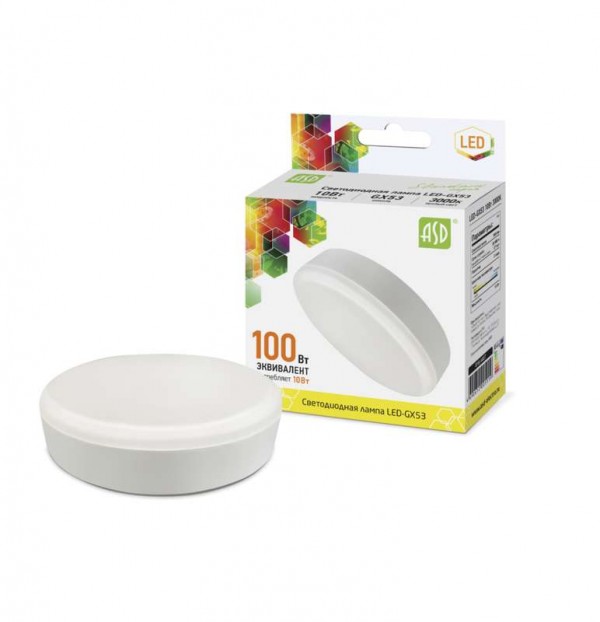  Лампа светодиодная LED-GX53-standard 12Вт 230В 4000К 1080лм ASD 4690612014425 
