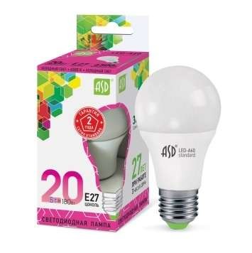  Лампа светодиодная LED-A60-standard 20Вт грушевидная 230В E27 6500К 1800лм ASD 4690612014210 