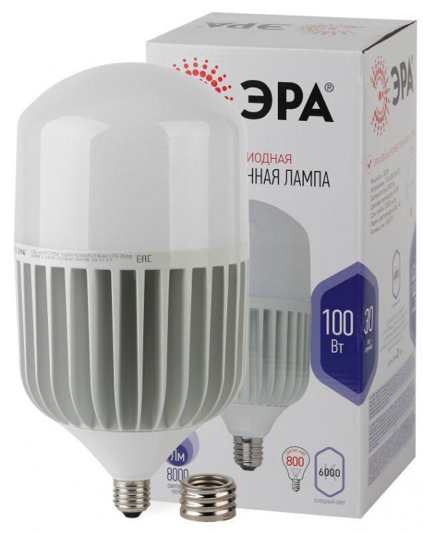  Лампа светодиодная высокомощная POWER 100W-6500-E27/E40 8000лм ЭРА Б0032090 