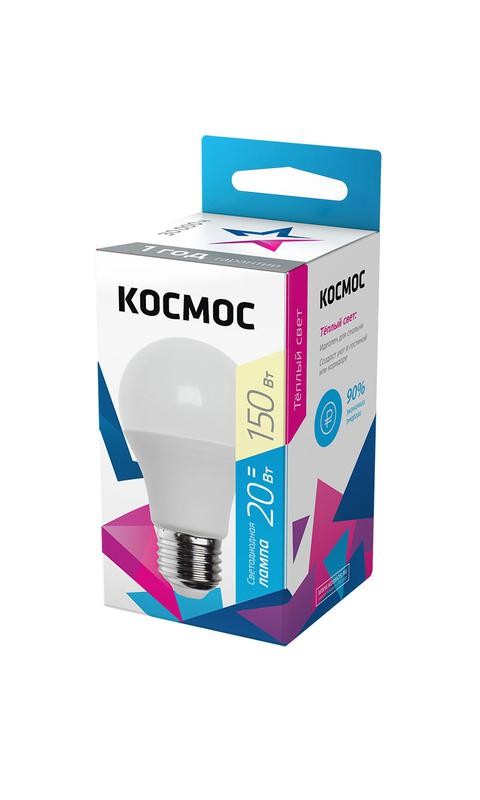  Лампа светодиодная A60 20Вт 3000К E27 220В КОСМОС LkecLED20wA60E2730 