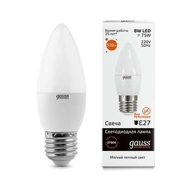  Лампа светодиодная Elementary Candle E27 8Вт 3000К Gauss 33218 