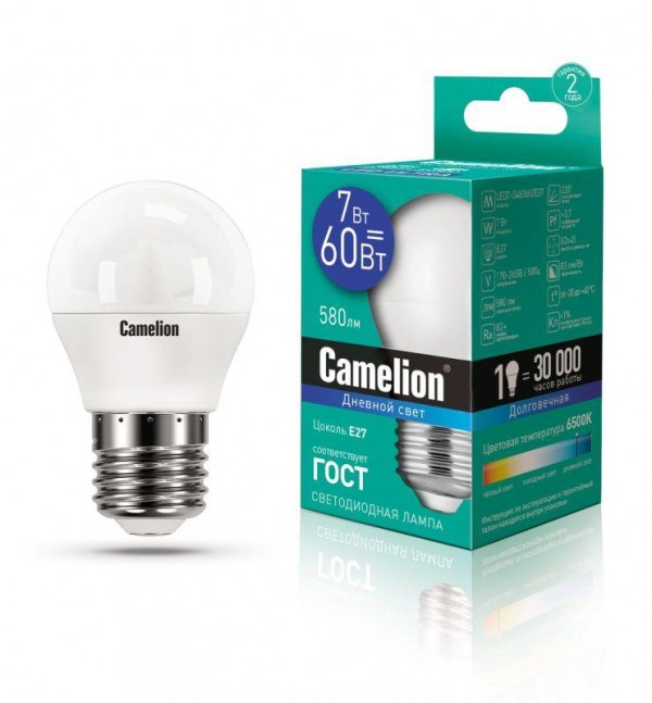  Лампа светодиодная LED7-G45/865/E27 7Вт 220В Camelion 12647 