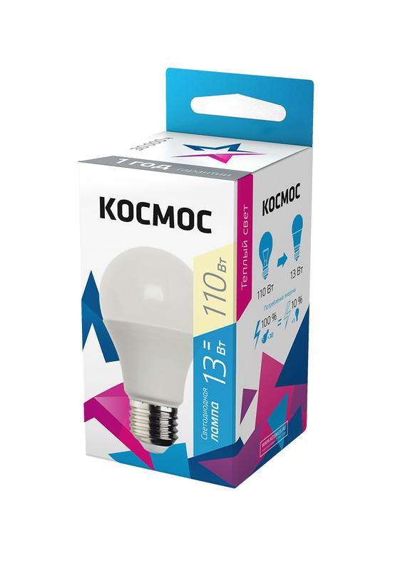 Лампа светодиодная A60 13Вт 3000К E27 220В КОСМОС LkecLED13wA60E2730 