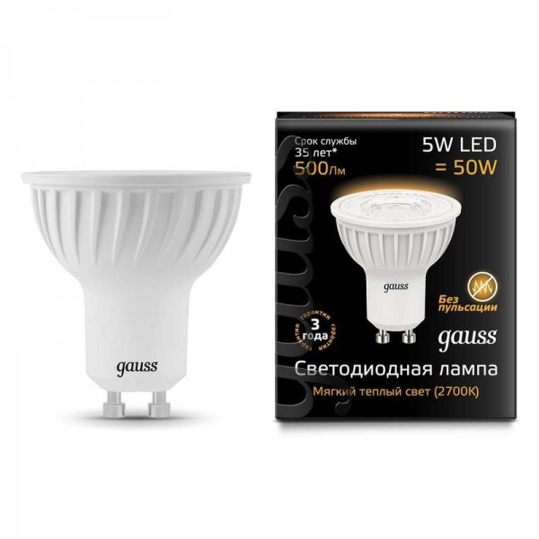  Лампа светодиодная Black MR16 5Вт 3000К тепл. бел. GU10 500лм 150-265В Gauss 101506105 