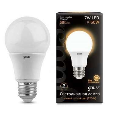  Лампа светодиодная Black A60 7Вт грушевидная 3000К тепл. бел. E27 680лм 150-265В Gauss 102502107 