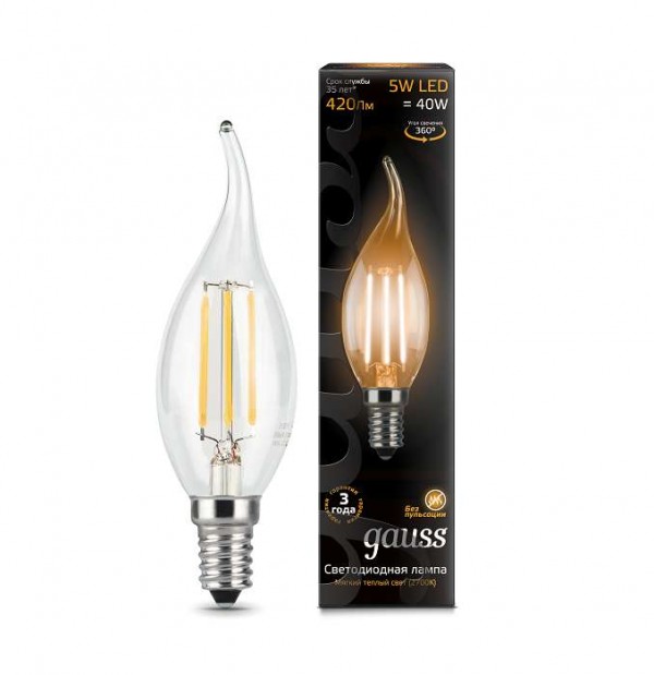  Лампа светодиодная Black Filament Свеча на ветру E14 5Вт 2700К Gauss 104801105 