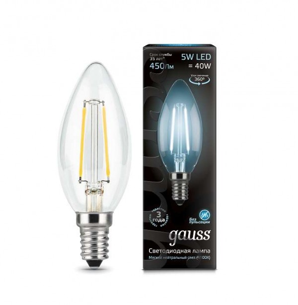  Лампа светодиодная Black Filament Свеча E14 5Вт 4100К Gauss 103801205 
