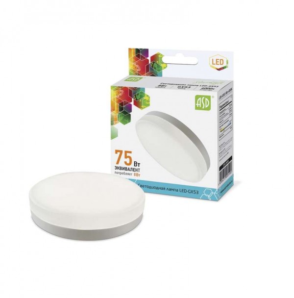  Лампа светодиодная LED-GX53-standard 8Вт таблетка 4000К GX53 720лм 160-260В бел. ASD 4690612005102 