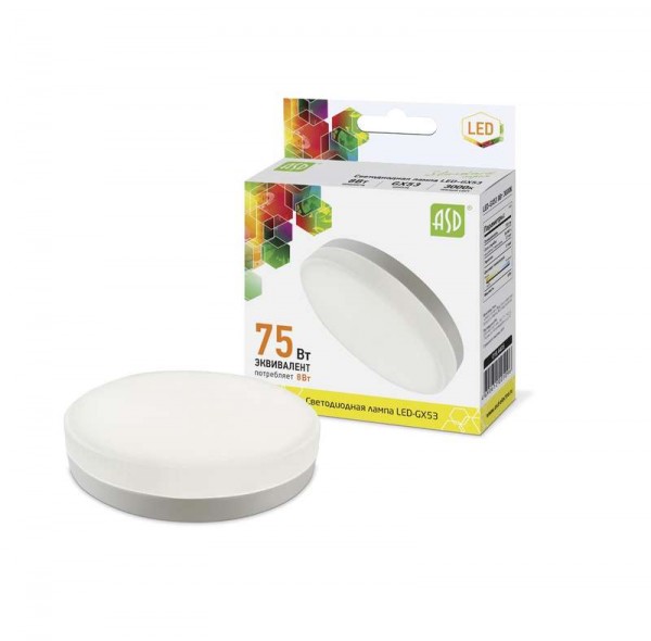  Лампа светодиодная LED-GX53-standard 8Вт таблетка 3000К тепл. бел. GX53 720лм 160-260В ASD 4690612005096 