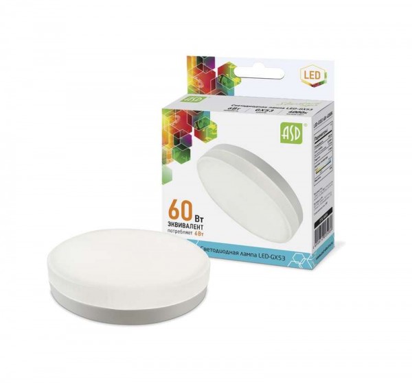  Лампа светодиодная LED-GX53-standard 6Вт таблетка 4000К бел. GX53 540лм 160-260В ASD 4690612005089 