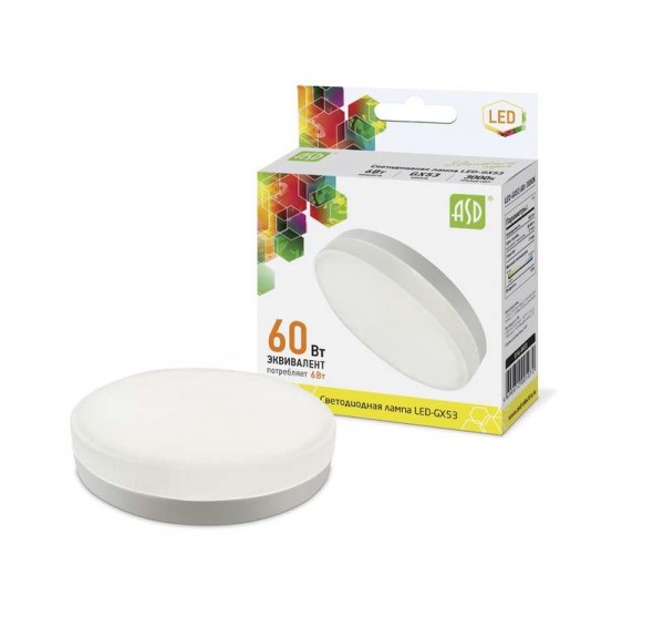  Лампа светодиодная LED-GX53-standard 6Вт таблетка 3000К тепл. бел. GX53 540лм 160-260В ASD 4690612005072 