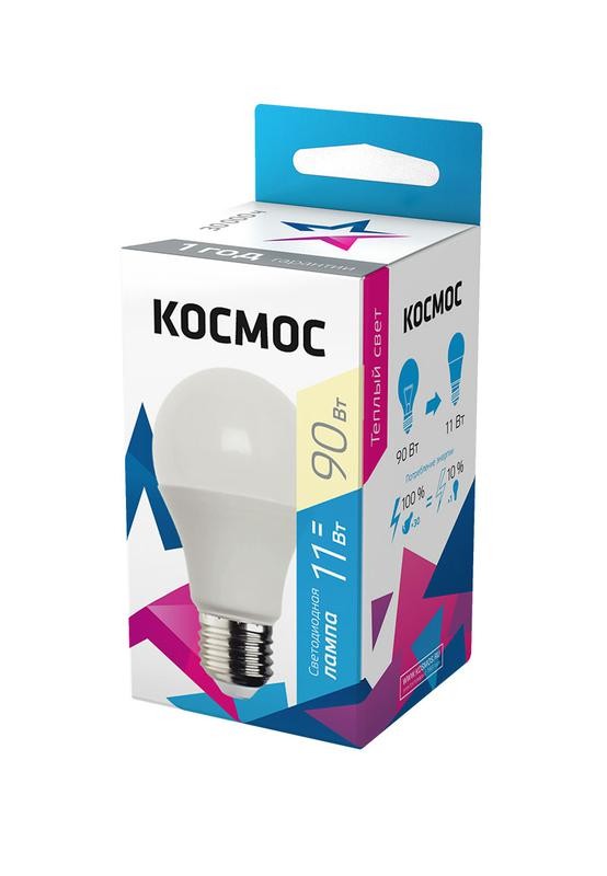  Лампа светодиодная A60 11Вт 3000К E27 220В КОСМОС LkecLED11wA60E2730 