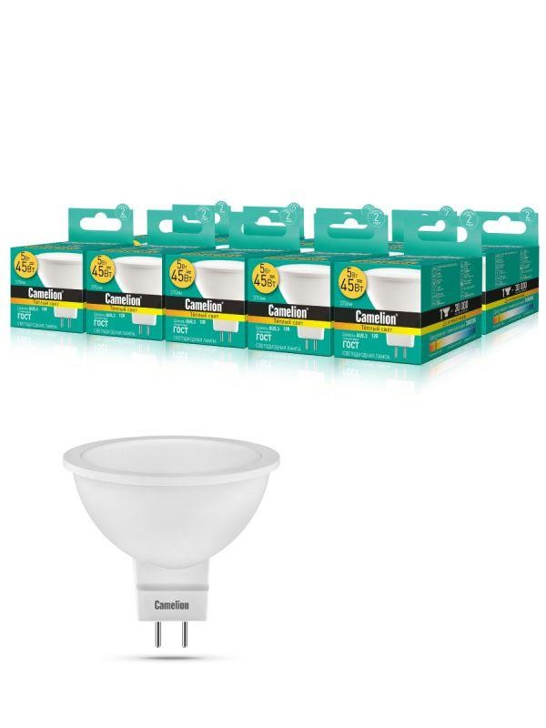  Лампа светодиодная LED5-MR16/830/GU5.3 5Вт 3000К тепл. бел. GU5.3 370лм 12В Camelion 12025 