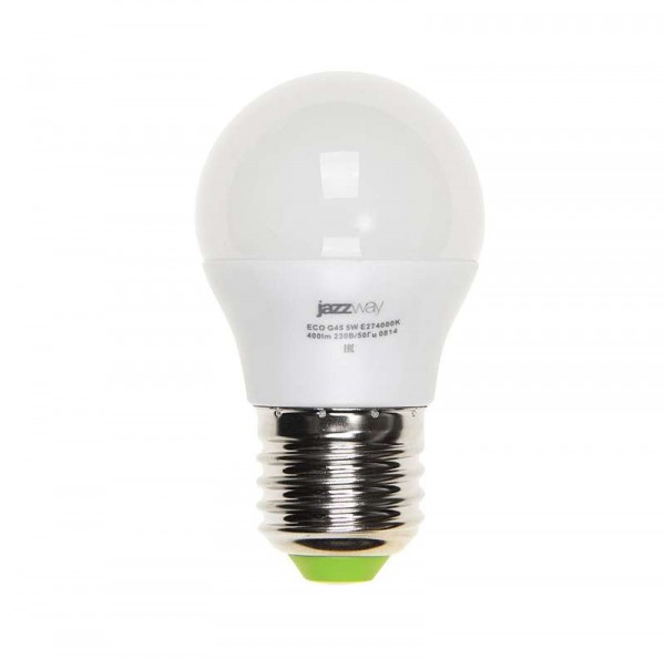  Лампа светодиодная PLED-ECO-G45 5Вт шар 3000К тепл. бел. E27 400лм 220-240В JazzWay 1036957A 
