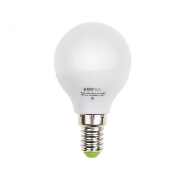  Лампа светодиодная PLED-ECO-G45 5Вт шар 3000К тепл. бел. E14 400лм 220-240В JazzWay 1036896A 