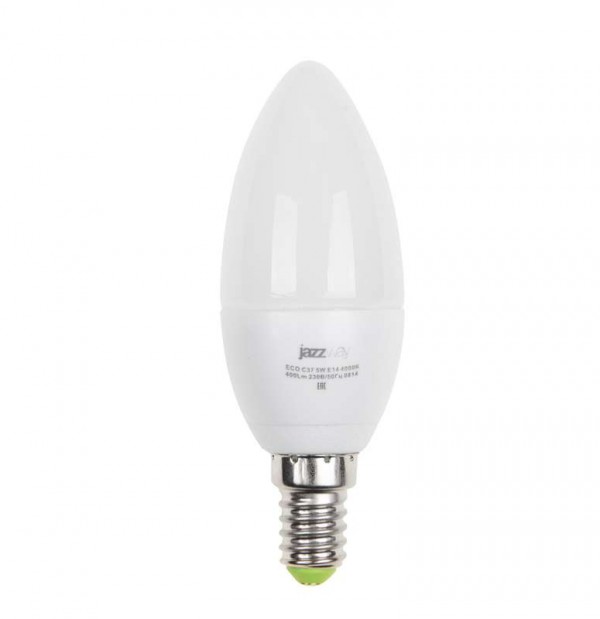  Лампа светодиодная PLED-ECO-C37 5Вт свеча 4000К бел. E14 400лм 220-240В JazzWay 1036865A 