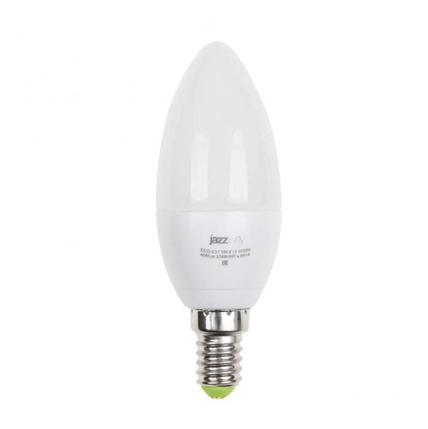 Лампа светодиодная PLED-ECO-C37 5Вт свеча 3000К тепл. бел. E14 400лм 220-240В JazzWay 1036834A 