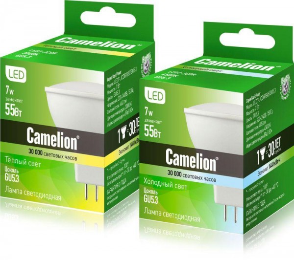  Лампа светодиодная LED7 JCDR/830/GU5.3 7Вт 3000К тепл. бел. GU5.3 460лм 220-240В Camelion 11656 