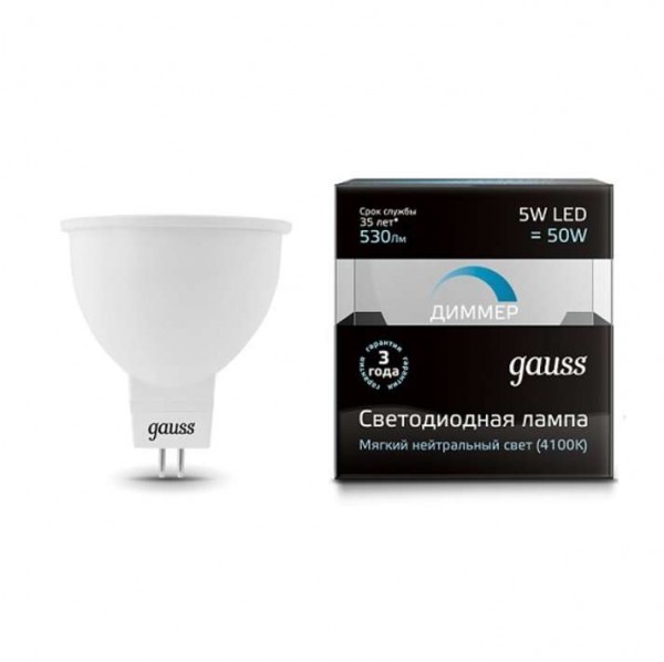  Лампа светодиодная Black MR16 5Вт 4100К бел. GU5.3 530лм 180-265В диммир. Gauss 101505205-D 