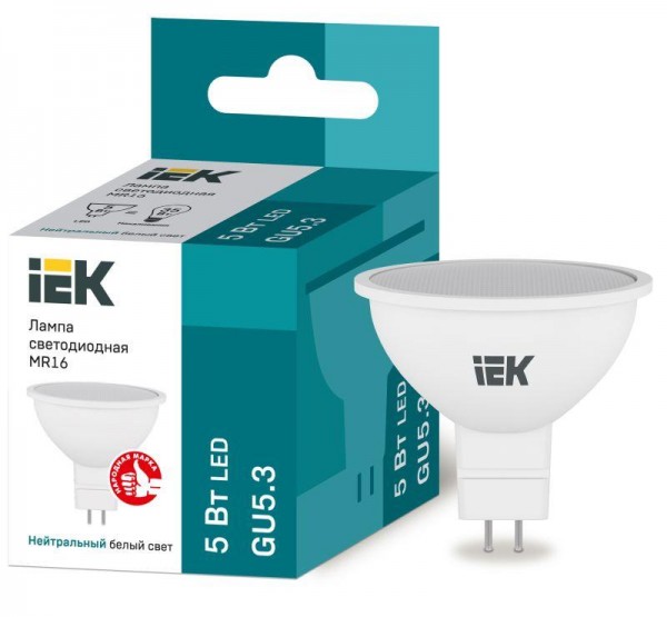 Лампа светодиодная ECO MR16 5Вт 4000К бел. GU5.3 450лм 230-240В ИЭК LLE-MR16-5-230-40-GU5 