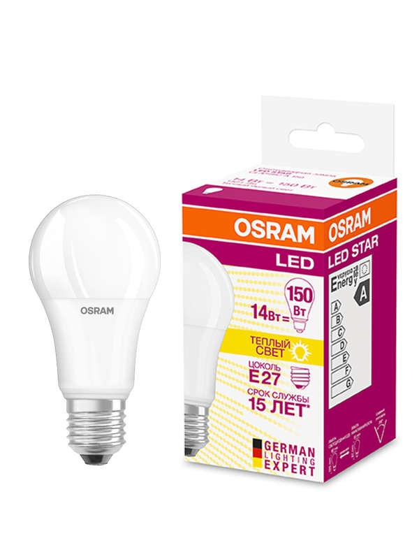  Лампа светодиодная LED STAR CLASSIC A 150 13W/827 13Вт грушевидная 2700К тепл. бел. E27 1521лм 220-240В матов. пласт. OSRAM 4058075056985 