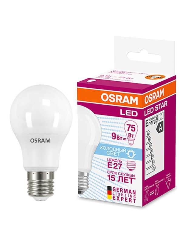  Лампа светодиодная LED STAR CLASSIC A 75 8.5W/840 8.5Вт грушевидная 4000К нейтр. бел. E27 806лм 220-240В матов. пласт. OSRAM 4058075086647 