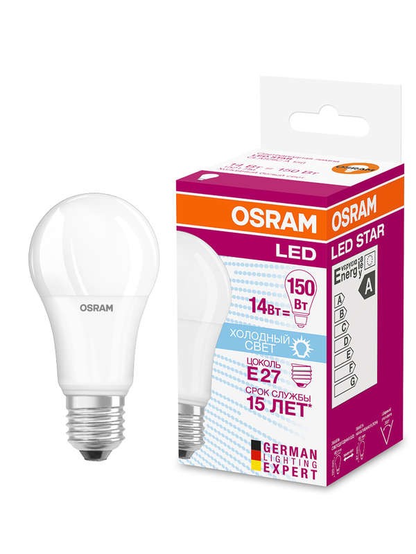  Лампа светодиодная LED STAR CLASSIC A 150 13W/840 13Вт грушевидная 4000К нейтр. бел. E27 1521лм 220-240В матов. пласт. OSRAM 4058075057043 