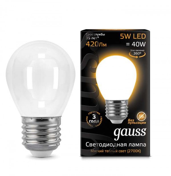  Лампа светодиодная Black Filament Шар E27 5Вт 2700К OPAL Gauss 105202105 