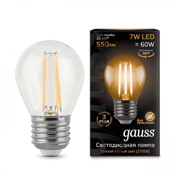  Лампа светодиодная Black Filament Шар E27 7Вт 2700К Gauss 105802107 
