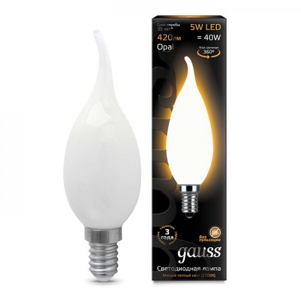  Лампа светодиодная Black Filament Свеча на ветру E14 5Вт 2700К OPAL Gauss 104201105 
