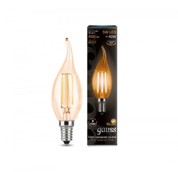  Лампа светодиодная Black Filament Свеча на ветру E14 5Вт 2700К Golden Gauss 104801005 