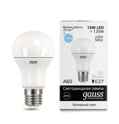  Лампа светодиодная Elementary A60 15Вт E27 6500К Gauss 23235 