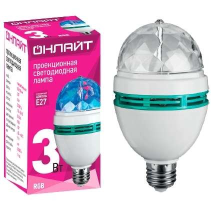 Лампа светодиодная 61 120 OLL-DISCO-3-230-RGB-E27 3Вт ОНЛАЙТ 61120 