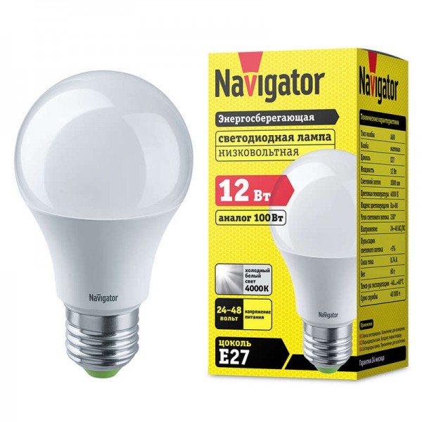  Лампа светодиодная 61 478 NLL-A60-12-24/48-4K-E27 (низковольтная) Navigator 61478 