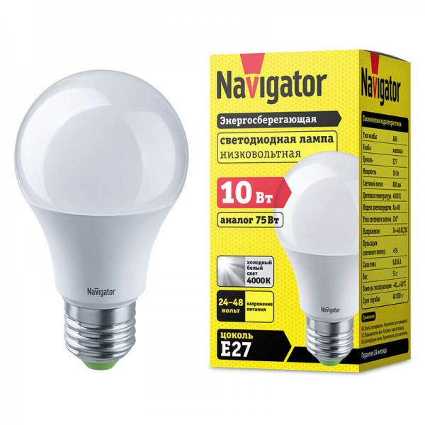  Лампа светодиодная 61 476 NLL-A60-10-24/48-4K-E27 (низковольтная) Navigator 61476 