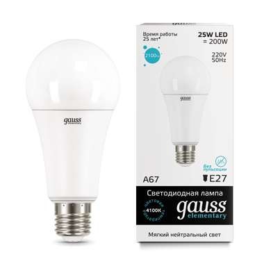  Лампа светодиодная Elementary A67 25Вт E27 4100К Gauss 73225 