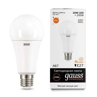  Лампа светодиодная Elementary A67 25Вт E27 3000К Gauss 73215 