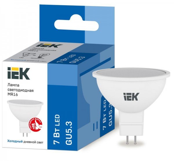  Лампа светодиодная ECO MR16 софит 7Вт 230В 6500К GU5.3 ИЭК LLE-MR16-7-230-65-GU5 