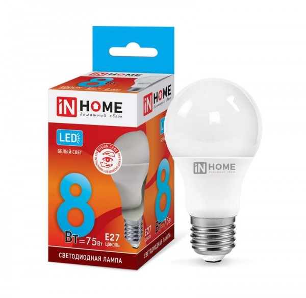  Лампа светодиодная LED-A60-VC 8Вт 230В E27 4000К 720Лм IN HOME 4690612024028 