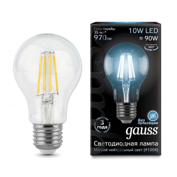  Лампа светодиодная Black Filament А60 E27 10Вт 4100К Gauss 102802210 