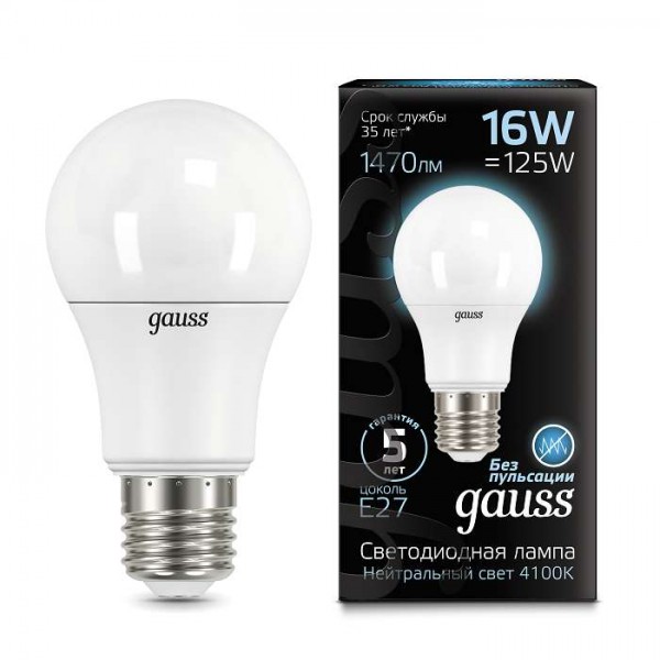  Лампа светодиодная Black A60 16Вт E27 4100К Gauss 102502216 