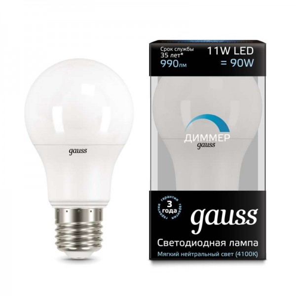  Лампа светодиодная Black A60-dim E27 11Вт 4100К диммир. Gauss 102502211-D 