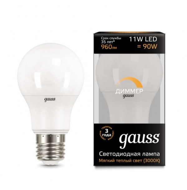  Лампа светодиодная Black A60-dim E27 11Вт 3000К диммир. Gauss 102502111-D 